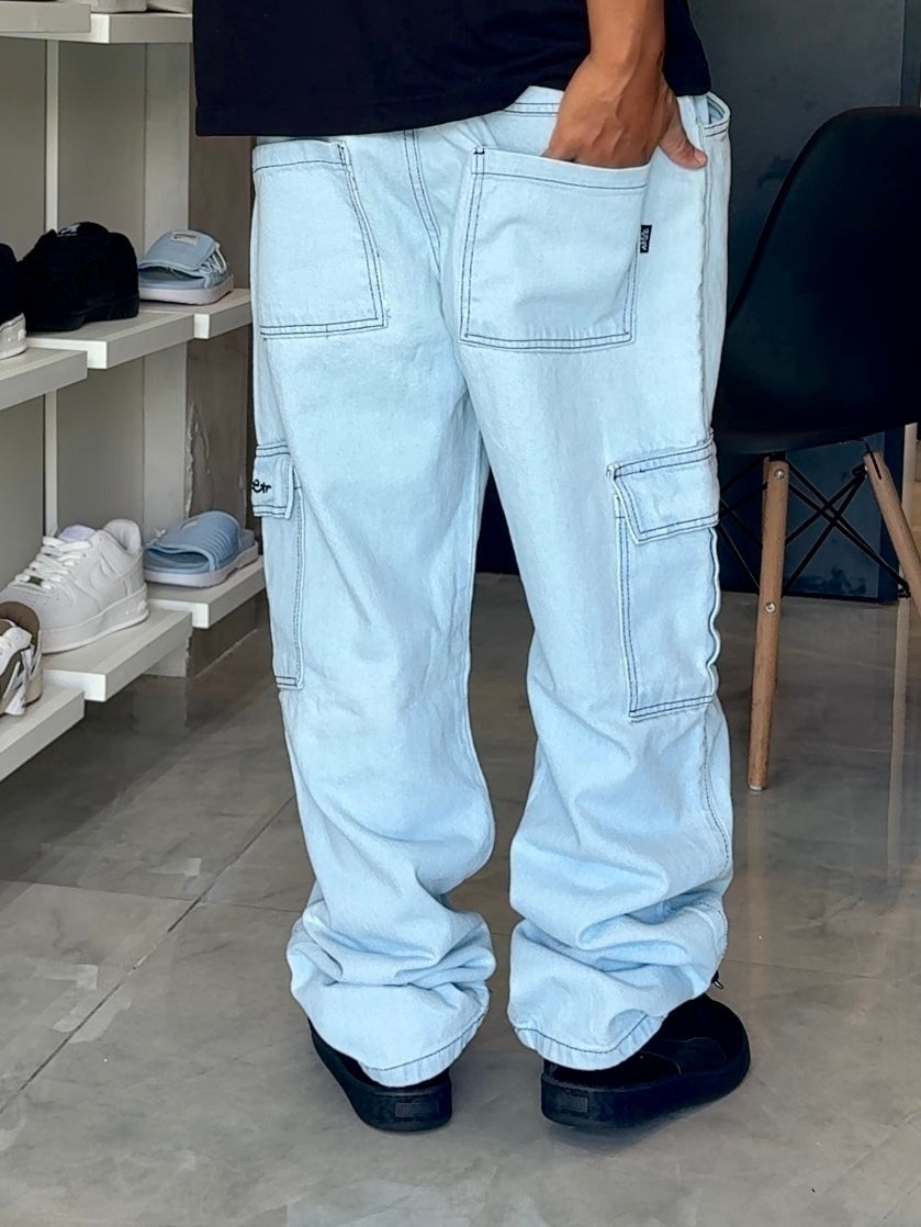 Calça Cargo Jeans Trip Side - Azul