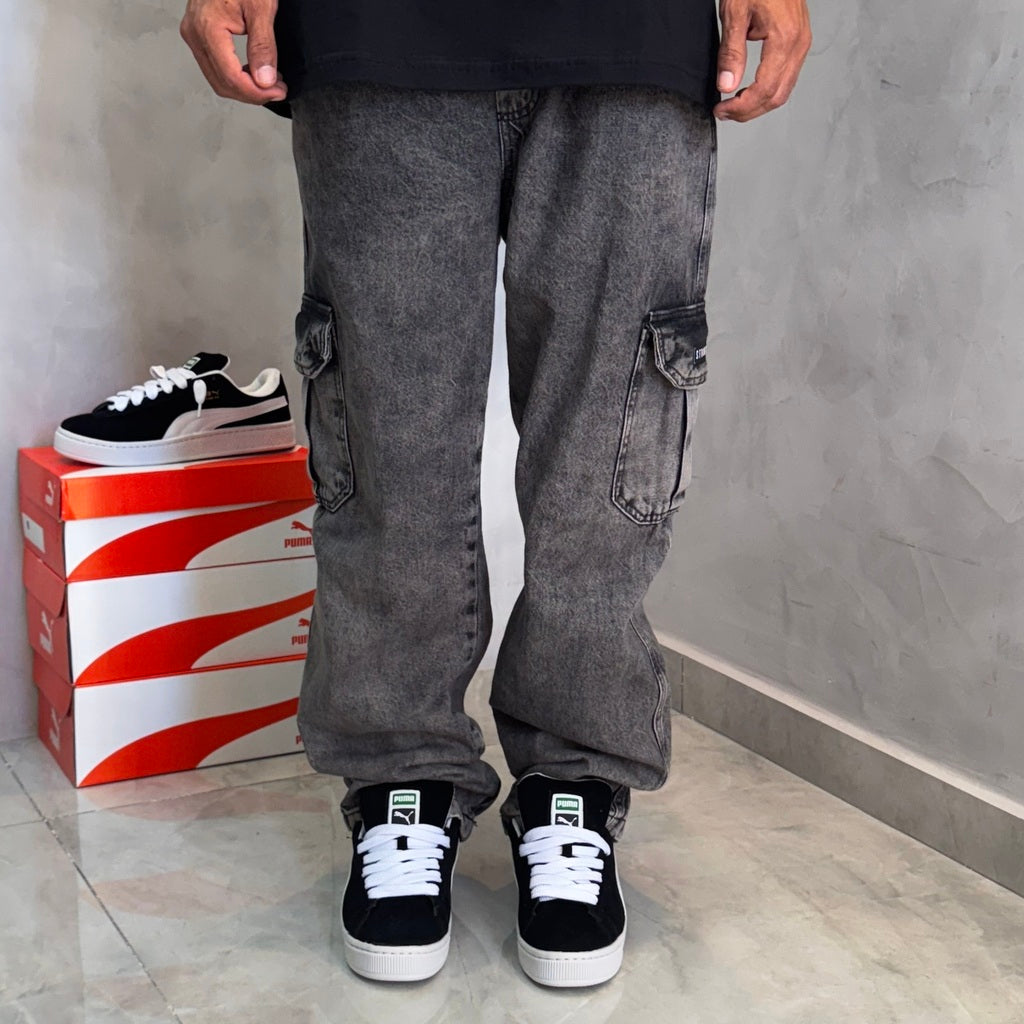 Calça Cargo Jeans Stranger (Preta Estonada)