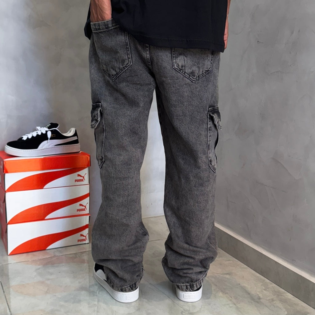 Calça Cargo Jeans Stranger (Preta Estonada)