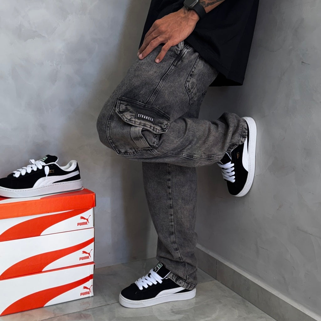 Calça Cargo Jeans Stranger (Preta Estonada)