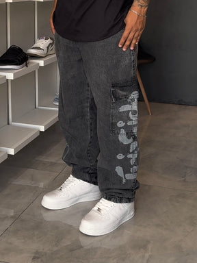 Calça Cargo Jeans Trip Side Dragon - Preta Estonada