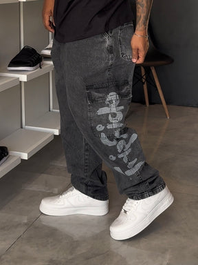 Calça Cargo Jeans Trip Side Dragon - Preta Estonada