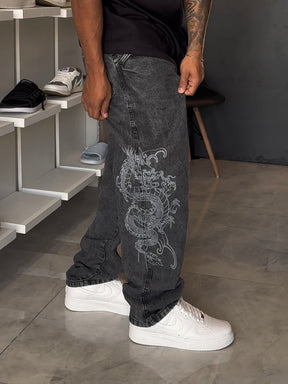 Calça Cargo Jeans Trip Side Dragon - Preta Estonada