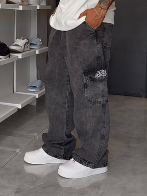 Calça Cargo Jeans Balão Trip Side - Preta Estonada