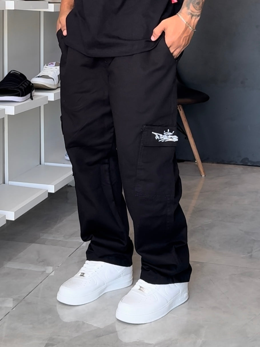 Calça Cargo Reta Trip Side - Preta