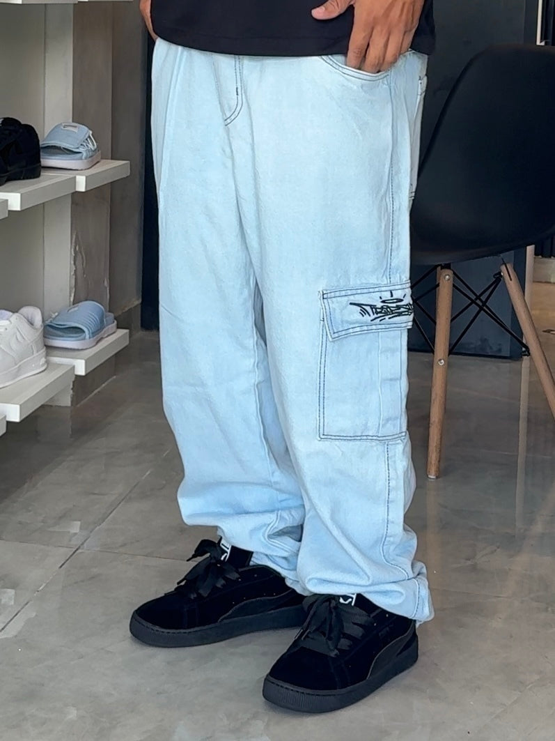 Calça Cargo Jeans Trip Side - Azul