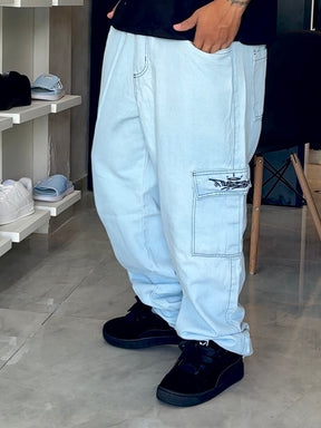 Calça Cargo Jeans Trip Side - Azul
