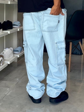 Calça Cargo Jeans Trip Side - Azul