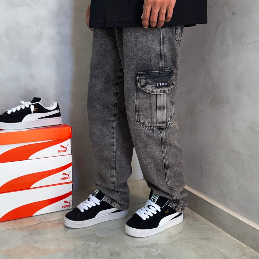 Calça Cargo Jeans Stranger (Preta Estonada)